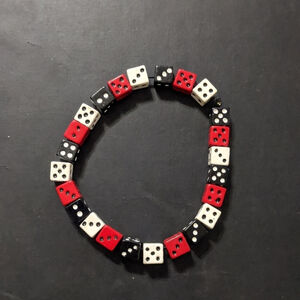 Black Red and White Dice Stretchy Elastic Statement Bracelet Gambling Bunco D&D